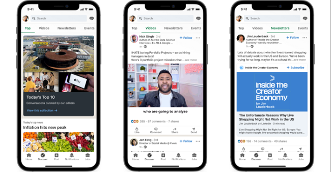 LinkedIn prueba el nuevo feed 'Discover', nuevos elementos de grupos para mejorar el compromiso
