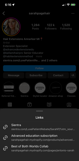 Instagram múltiples enlaces en bio