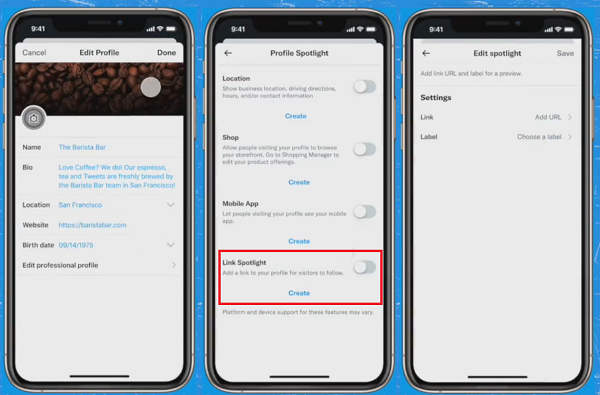 Enlace destacado de Twitter